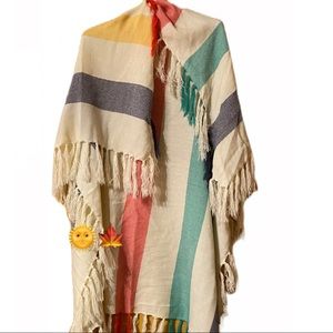 Primary Color Wide Stripe Scarf/Shawl With Fringe